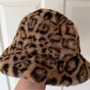 Fabulous Furs Faux Fur Leopard Print Bucket Hat - Brown